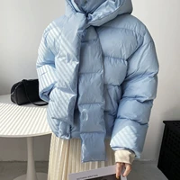 hxjjp women thickened short hooded oversize parkas puffer jackets 2021 winter long sleeve buttons pockets female warm coat