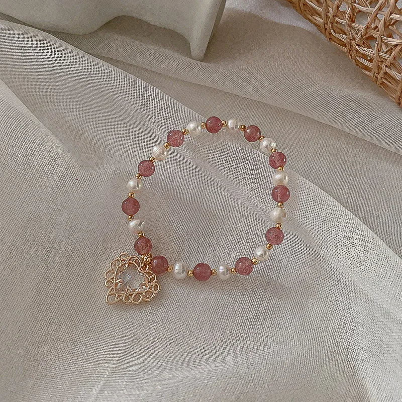 Женский браслет с натуральным пресноводным жемчугом и фианитами - купить по