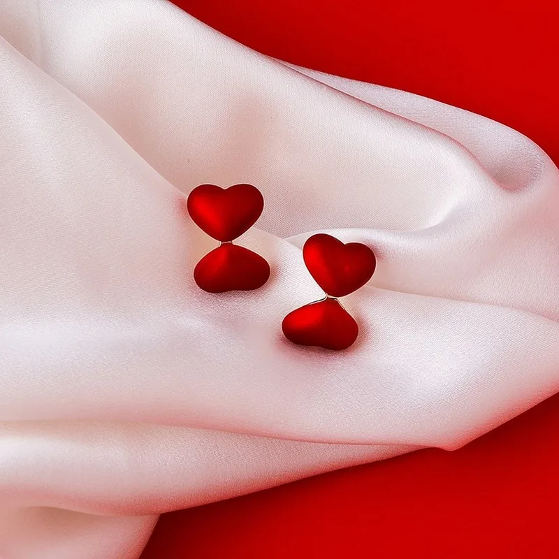 

Wholesale Red Earrings 2021 New Trendy Temperament Love Earrings Female Niche Design Ear Jewelry