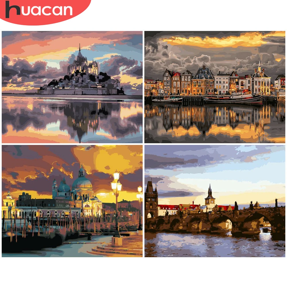 

HUACAN DIY Pictures By Number City Landscape Kits Home Decor Painting By Numbers Sunset Drawing On Canvas HandPainted Art Gift