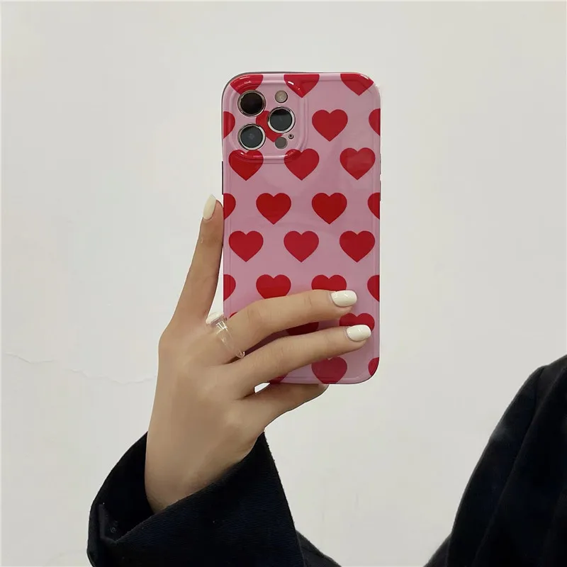 Фото Чехол для телефона с красным сердцем для iPhone 13, 12, 11 Pro Max, X, XS, XR Max, 8, 7 Plus, матовый мягкий IMD силиконовый чехол-накладка №2