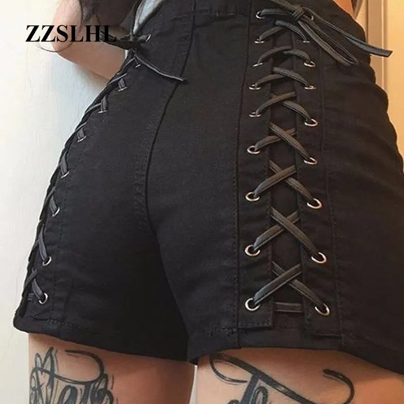 

Summer Shorts Women Solid Criss Cross Bandage High Waist Casual Black Short Fashion Hotpants