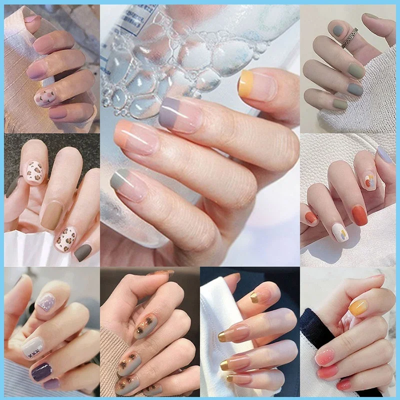 

24pcs Jumping Color False Nails Matte Glitter Candy Color Wearable Fake Nail Tips Waterproof Removable Fake Nail Come with Glue