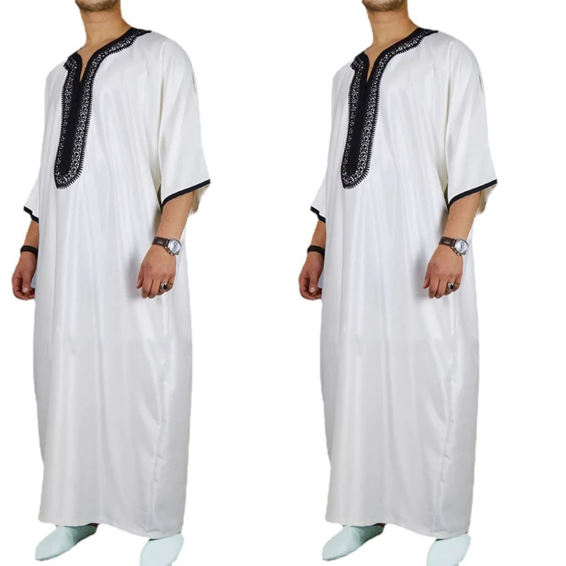 

Мусульманские платья P8DB для мужчин с длинным рукавом Дубай рубашка кафтан ТОБ халат прямой Досуг гонки Стиль мусульманская одежда