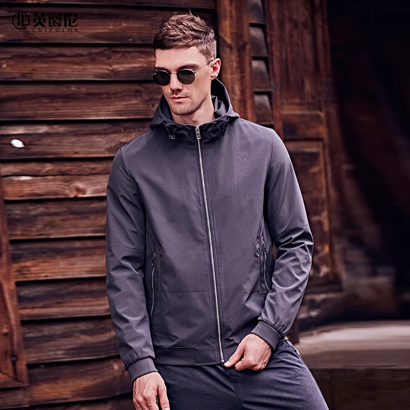 

Enjeolon Повседневная куртка с капюшоном пальто 2020 Осенние новые простые трендовые черные тонкие куртки топы пальто JK0393