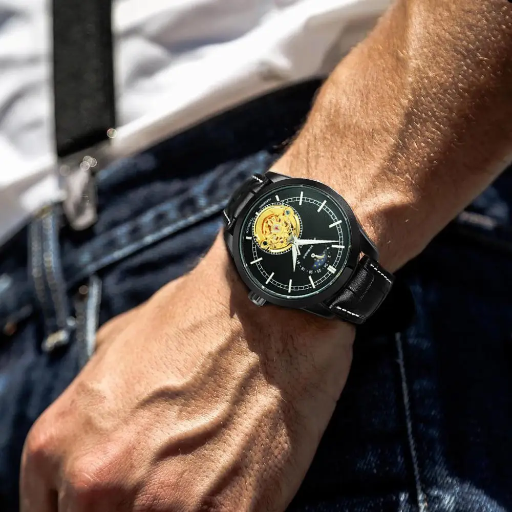 

FORSINING Automatic Watch Men Luxury Tourbillon Mechanical Mens Watches Moon Phase Leather Strap Casual Military Wristwatch