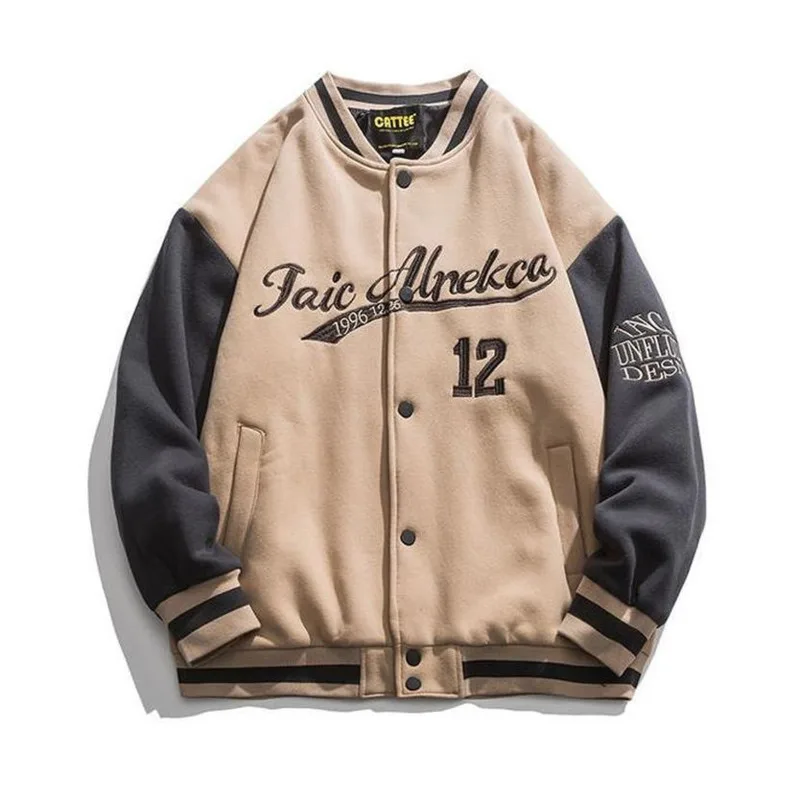 

za 2021 hip-hop baseball jacket letters embroidery patchwork Korean streetwear college rock jacket varsity jacket bomber jacket