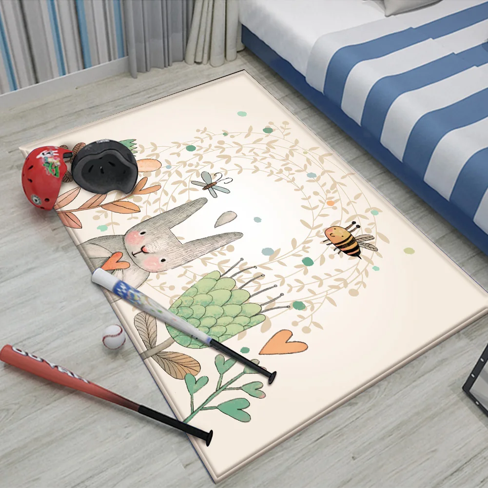 

Simplicity Animal Bunny Bee Pattern Children Flannel Carpet Baby Hand Print Carpet Baby Play Mat Rectangular Children Carpet