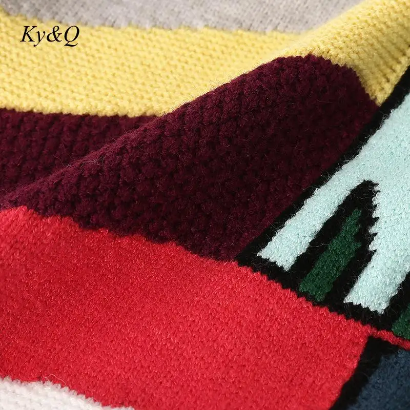 Женский пуловер с радужными полосками Hih Street свободный жаккардовый свитер