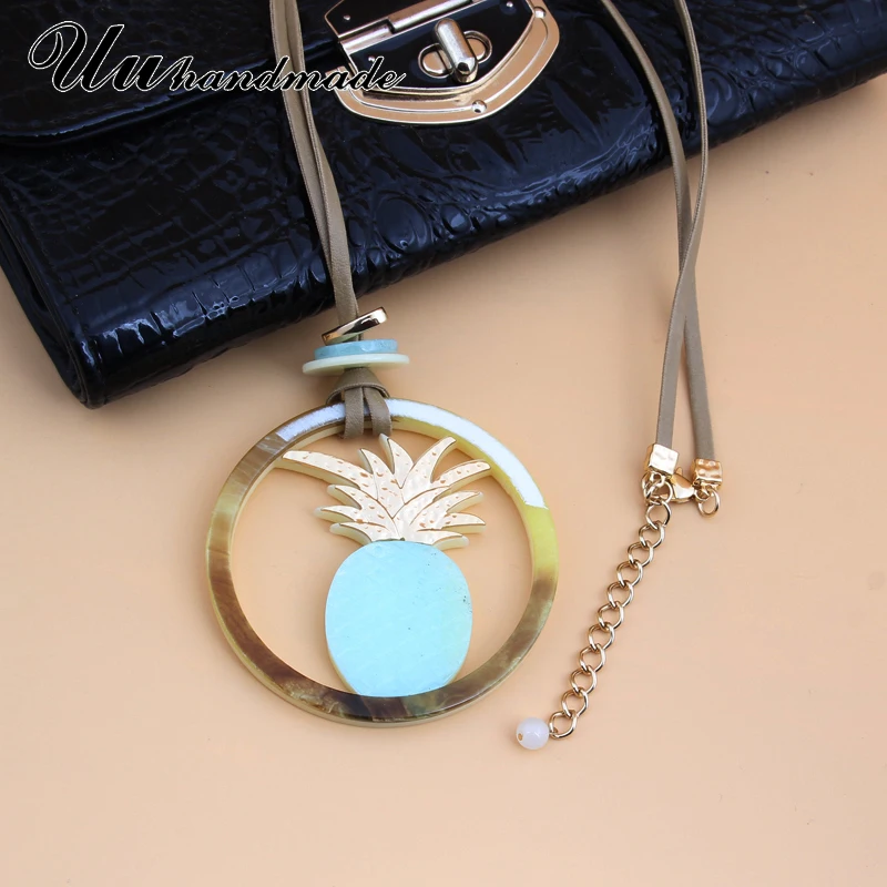

Long leather chain round pineapple big pendant kolye steampunk pingente bohemian Jewelry For Women feminino Collar Accessories