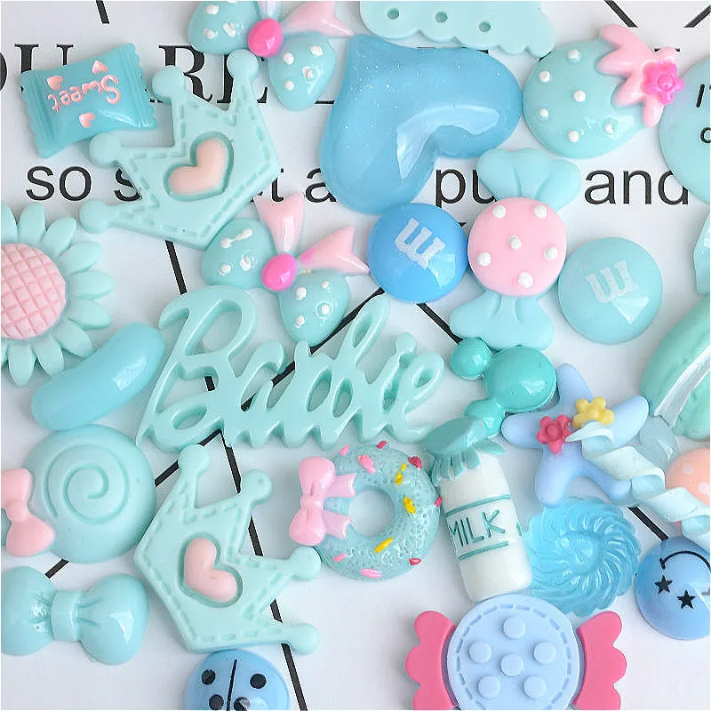 Blue Candy series /20/50 шт Искусственный Конфета Сделай Сам/Десерт плоское украшение из смолы Цвет DIY рукоделия полимерные Стразы плоские с оборота Арт Декор Basteln аксессуары Материал - Цвет: Blue Candy series