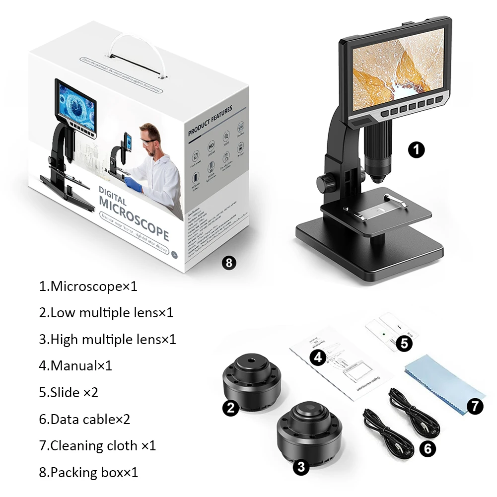 

Digital Microscope LCD Remote Control LED Light 2000X Magnification Camera Video Recorder Image For Circuit Board Repair Insect
