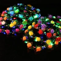 2022 new colorful led glowing leaves flower headband women girl flashing floral hairband hair accessory glow party supplies