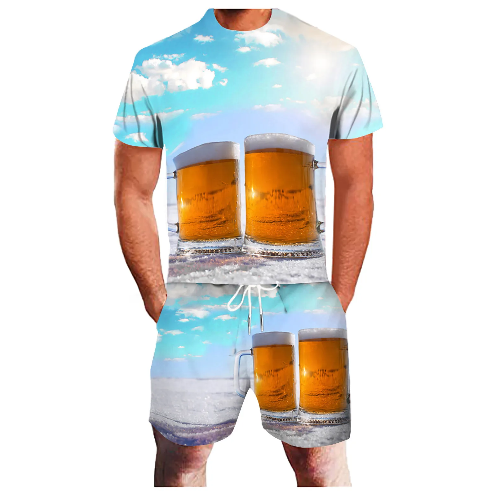 

Camisetas Men's Sets Summer Leisure Jogging Sports 3d Beer Plus Size Men Clothing Fitness Running Two-piece Suit Шорты Мужские