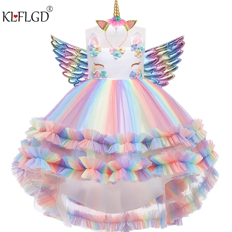 Flower girl Unicorn rainbow wedding party dress birthday role dance performance | Детская одежда и обувь