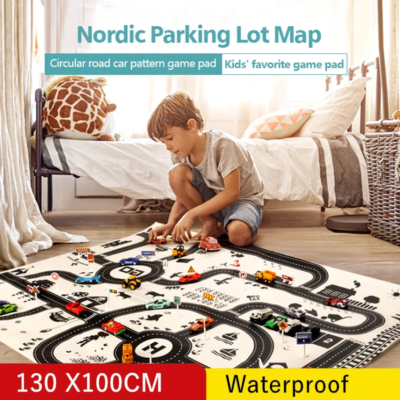 

Waterproof Play Mat Kid Car City Scene Traffic Highway Map Educational Toy For Children Toddler Climb Game Road Carpet M01