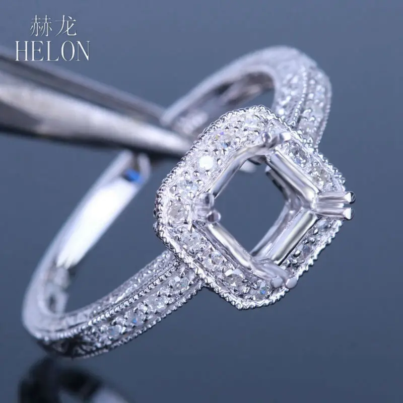 

HELON 6mm Round Solid 14k White Gold Pave Natural Diamonds Women Vintage Trendy Fine Jewelry Semi Mount Engagement Wedding Ring