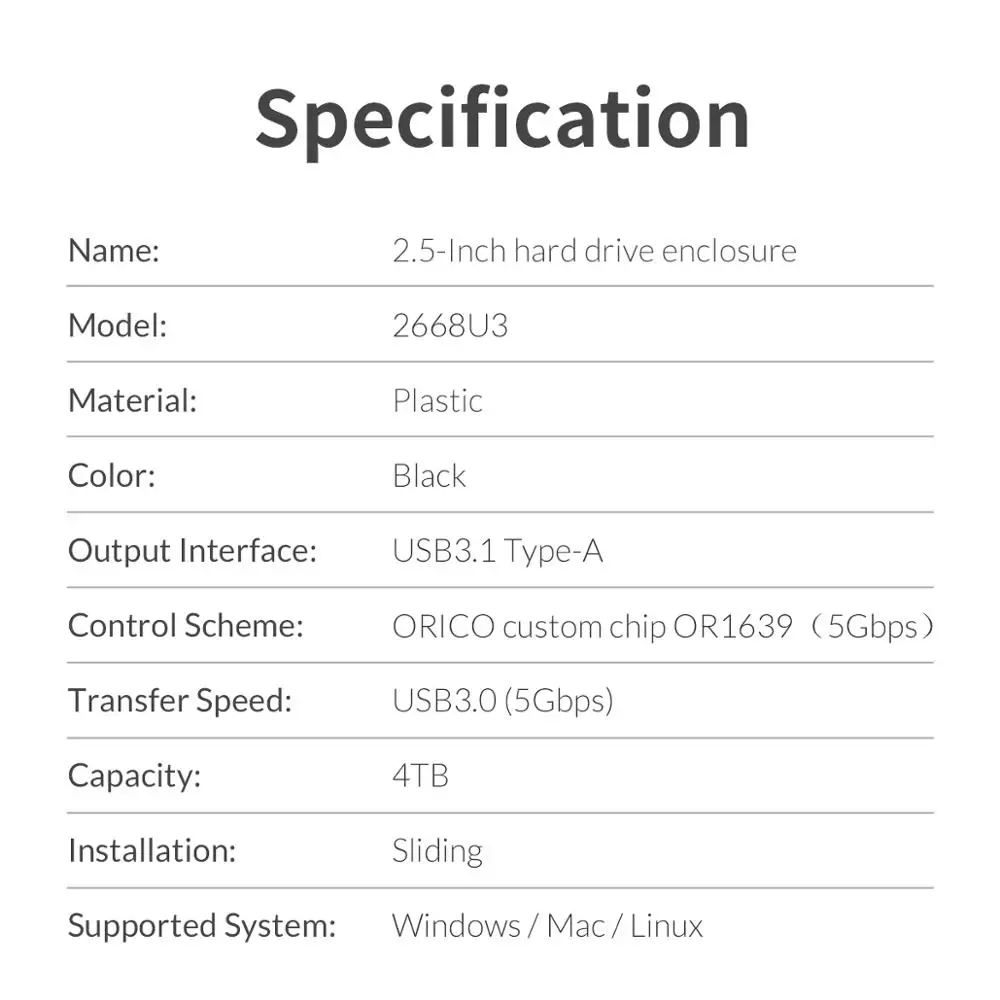 Чехол для жесткого диска ORICO 2 5 дюйма SATA 3 0 USB Гбит/с Встроенный кабель передачи