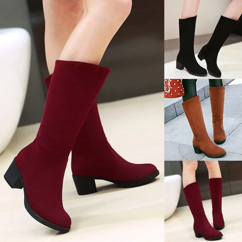 2020 г. Весенне зимние новые женские теплые ботинки на толстом высоком каблуке