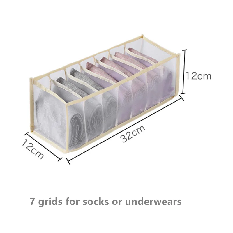 

Underwear Storage Compartment Box Foldable Bra and Sock Drawer with 6/7/11 Lattice Closet Organizer Washable Nylon Mesh Divider