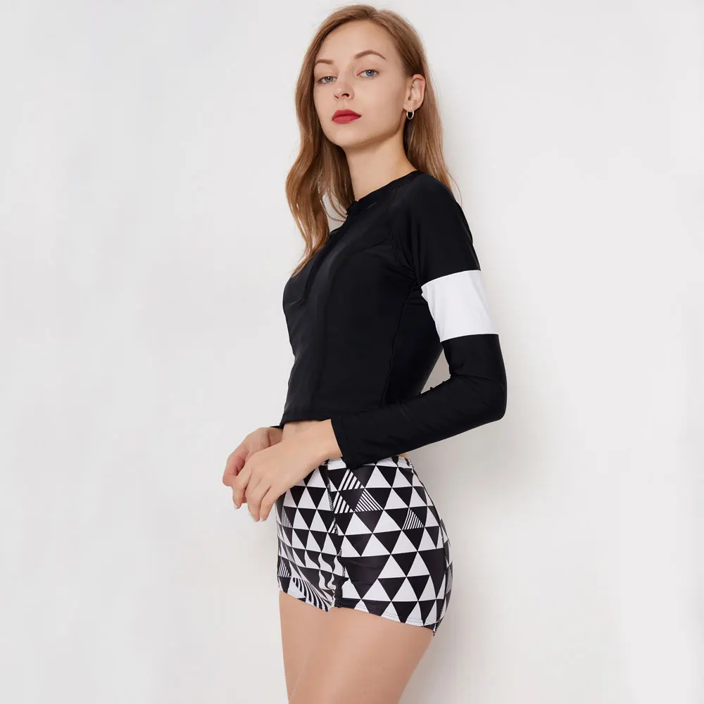 Женский купальник из двух предметов с длинным рукавом и пуш-ап эффектом | Спорт