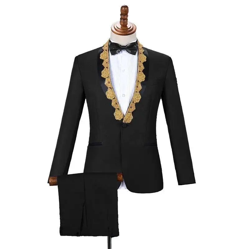 

Men's 2-Piece Suit Wedding Groom Tuxedos Party Prom Jacket Pants Host Singer Drummer Chorus Musician Male Stage Costumes