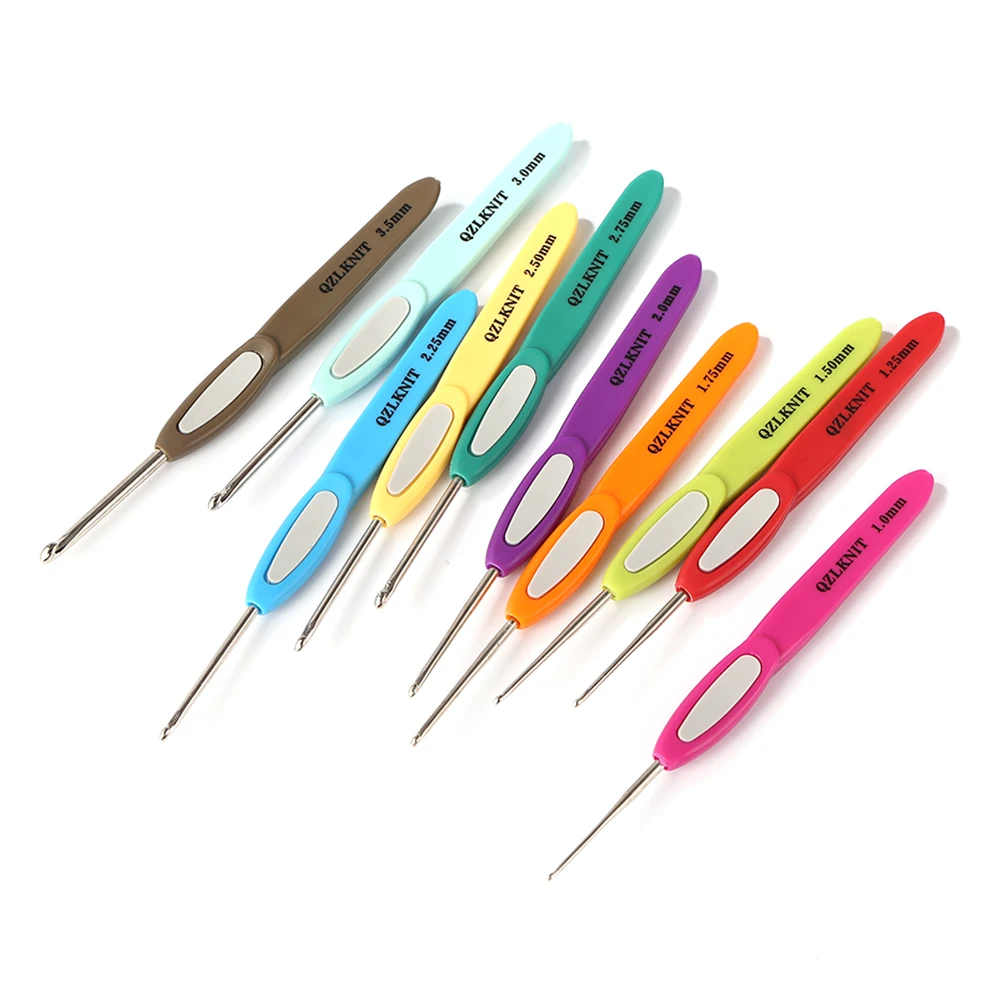 10pcs 1.0mm-3.5mm Plastic Handle Aluminum Crochet Hooks Yarn Knitting Needles Set for Sweater DIY Weave Craft Tools | Дом и сад