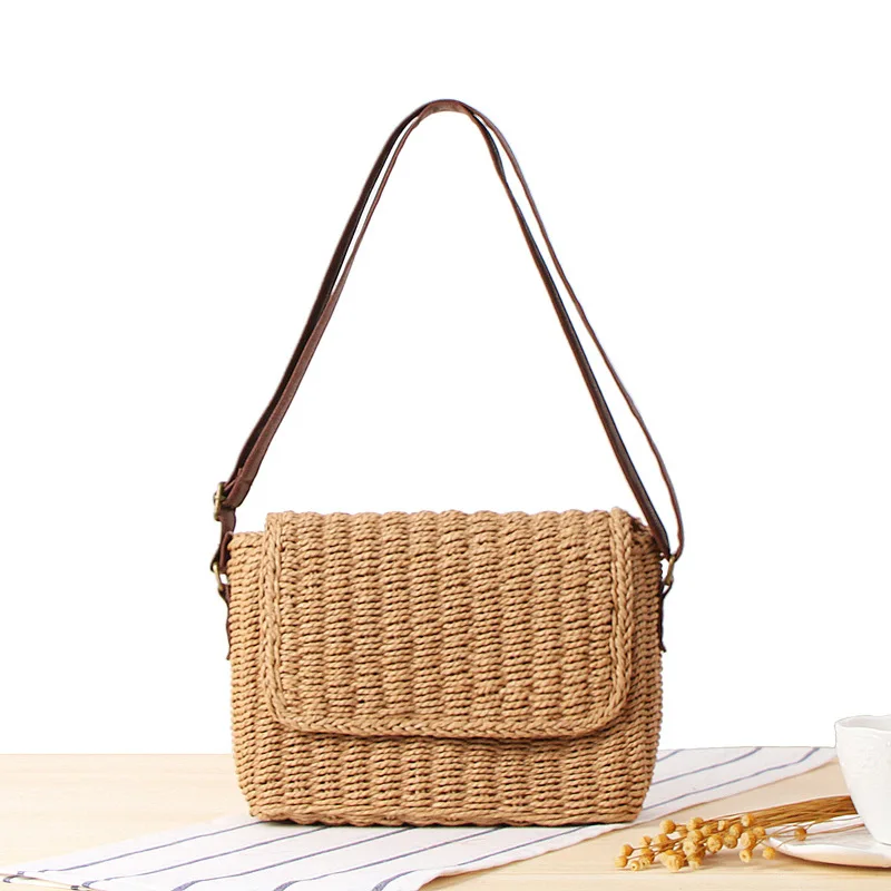 

New Crossbody Hand-woven Bag Sen-series Sen-series Beach Vacation Straw Woven Bag One Shoulder Bags Messenger Bag