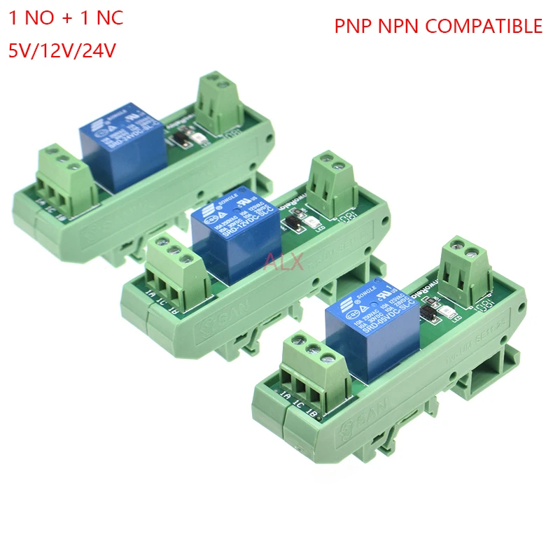 1-канальный релейный модуль DIN рейку SRD-05VDC-SL-C SRD-12VDC-SL-C 10 А 5В 12В 24В DC PNP NPN совместимый