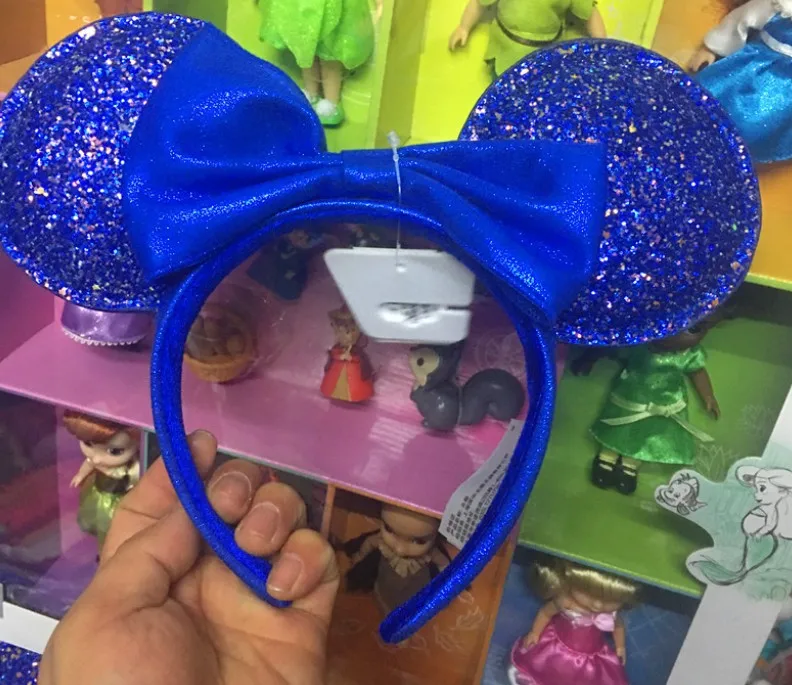 Новая головная повязка с ушками Минни синего цвета бантом и блестками головной