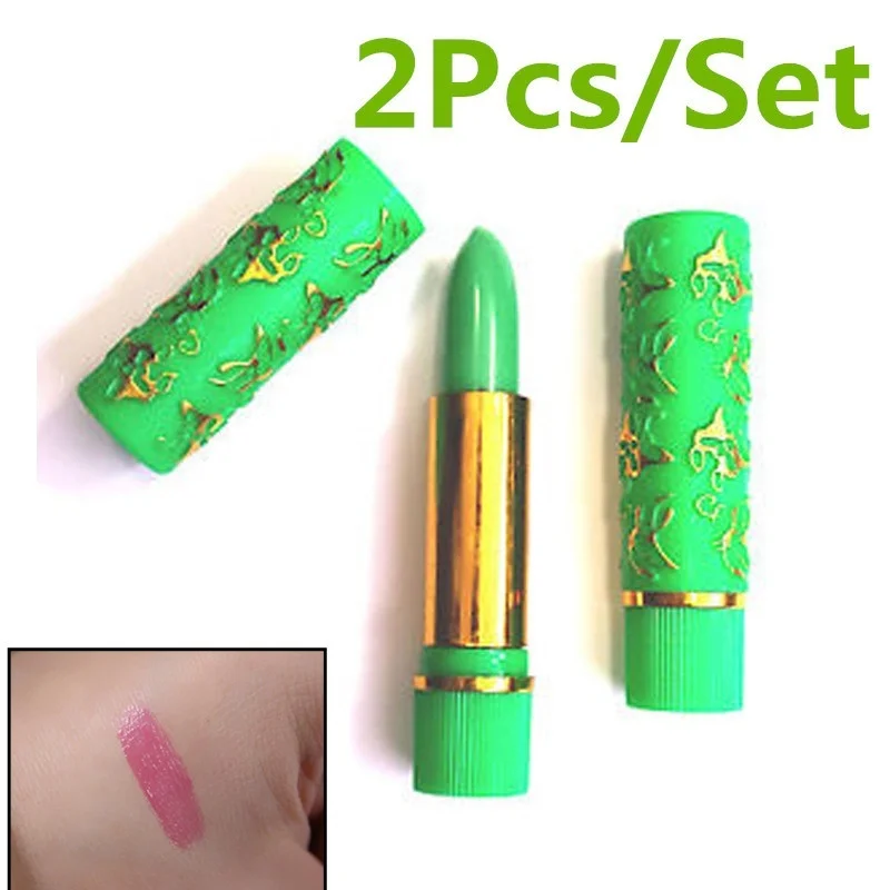 

2 dark green spots, Lip Gloss Lipstick, lasting lip line butterfly makeup lipstick. make up lipstick