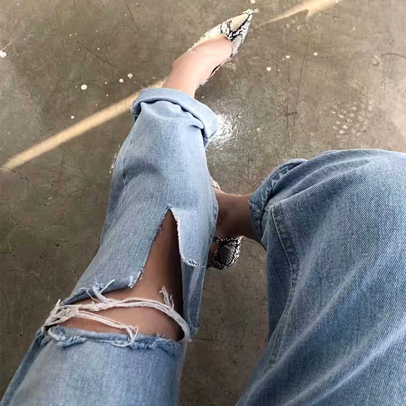 

HED Summer Chic Ripped Holes Loose Denim Jeans Women High Waist Pants Capris Femme Casual Female Harem Jeans 2020
