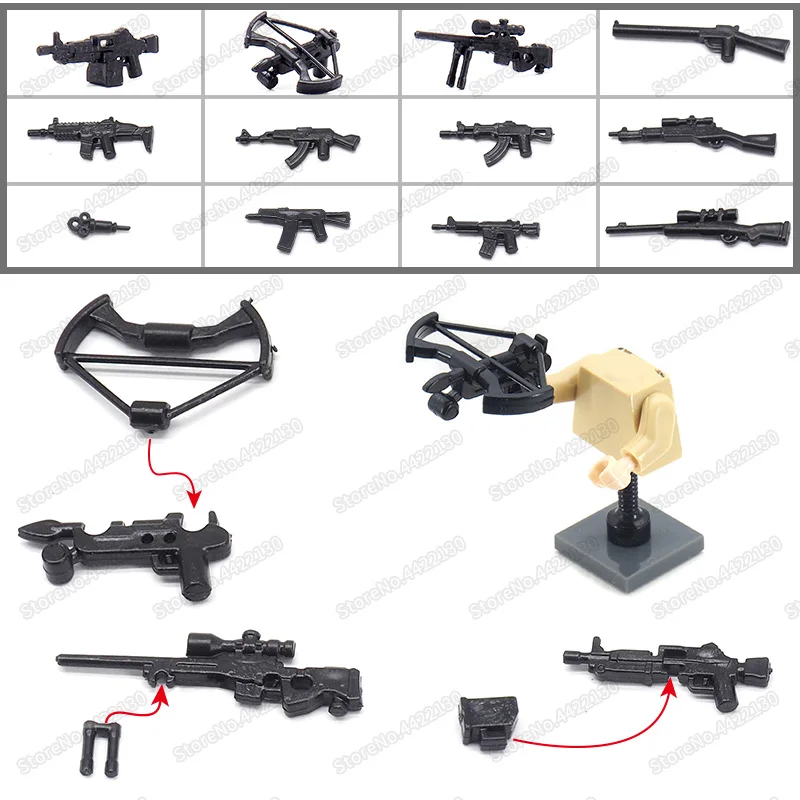 Фигурки оружия из строительных блоков военной экипировки, огнестрельных моделей, солдат и подарков на Рождество для мальчиков.