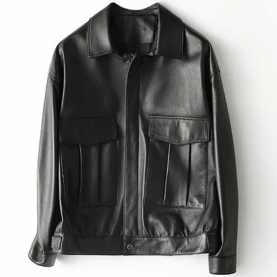 

2021 Women Fashion Genuine Real Sheep Leather Jacket H22