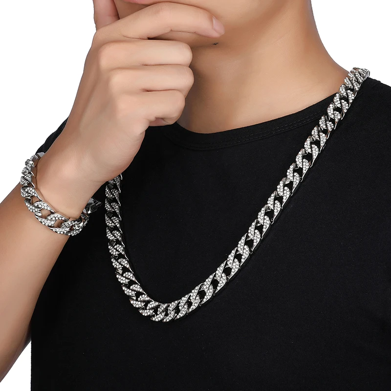 D& Z хип хоп 13 мм кубинские звенья цепи для мужчин Iced Out Bling Стразы Chaine Homme модные ювелирные изделия