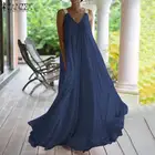 Платье ZANZEA женское пляжное длинное с V-образным вырезом, пикантный вечерний сарафан без рукавов, размера плюс M-5XL, лето