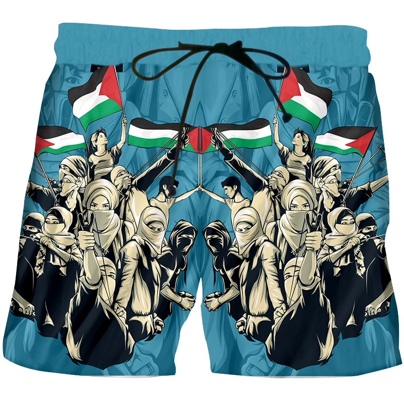 

UJWI Defend Gaza Palestine Revolutionary Struggle Pants Free Flag Retro Fashion Short Sweatpants Custom Summer Short Trend Style