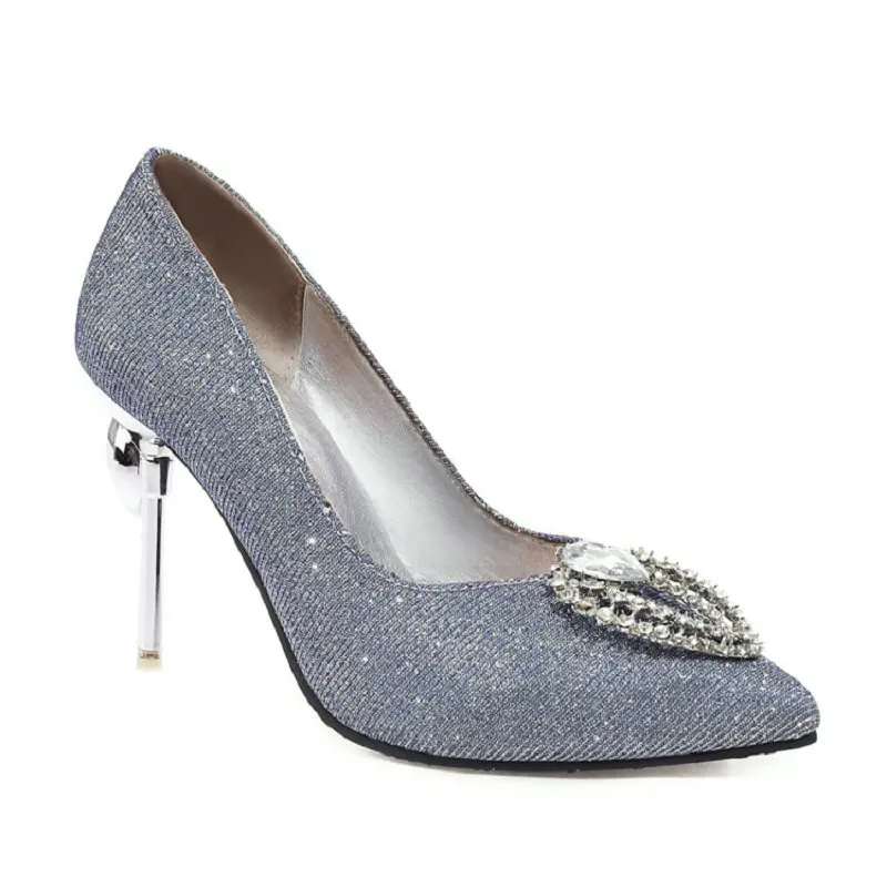 

2020 new summer spring autumn silver glitter crystal ladies pumps pointed women wedding high heels woman stilettos size 33-48