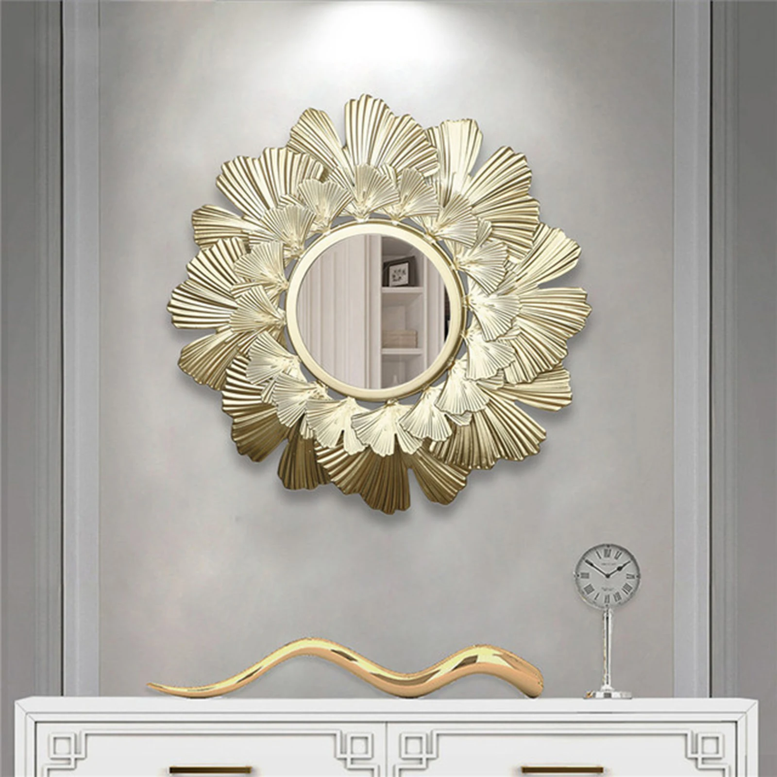 

Wall-Mounted Mirror Round Frame Decorative Wall-Mounted Mirror Gold Leaf Wall-Mounted Mirror Living Room Decoration L9