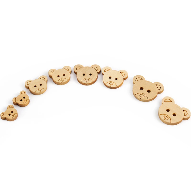 

50PCS Wooden Buttons Natural Teddy Bear Charms DIY 2Holes Wood Sewing Buttons Buttons for Children for Scrapbooking WD0015