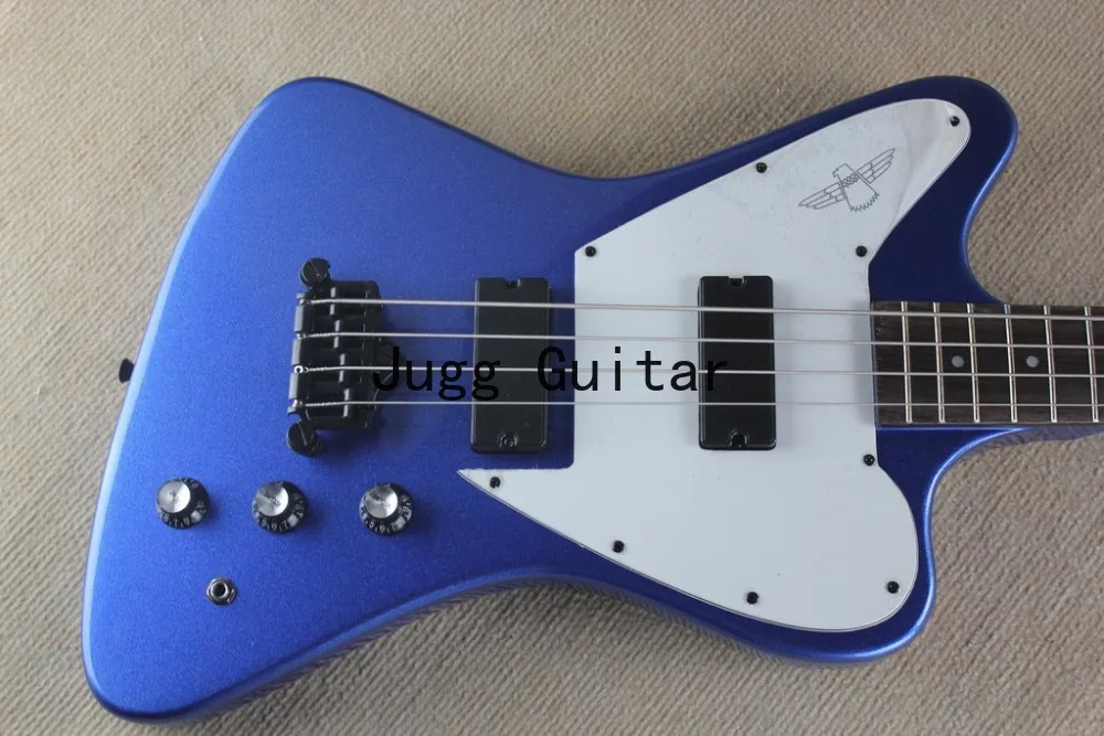 

4 Strings Pelham Blue Fire Thunderbird Non Reverse Electric Bass Guitar White Eagle Pickguard, Black Hardware