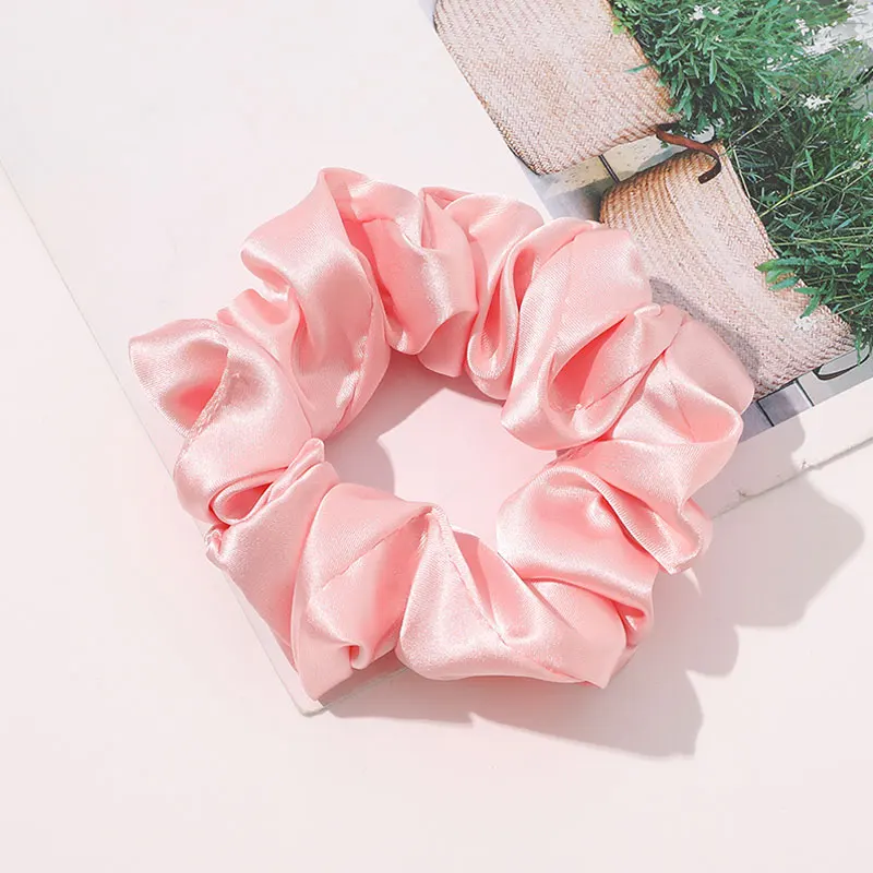 

1PCS Bright Satin Silk Scrunchies Solid Large Elastic Rubber Hair Bands Women Girls Ponytail Holder Hair Rope Accessories Set