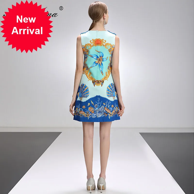 

Fashion Designer Dress Summer Women's dress Sleeveless Beaded Conch Shell Print Short Dresses