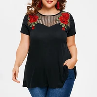 fashion retro summer ladies tops floral embroidered loose plus size t shirt short sleeve hollow out sexy blouse casual tees