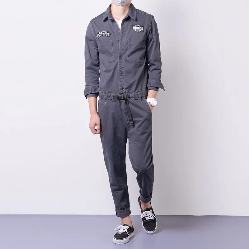 

Mens Jumpsuits Cargo Cotton One-Piece Long Sleeve Pants Casual Trousers Clothes Autumn Comfort Loose Rompers Retro Male Overalls
