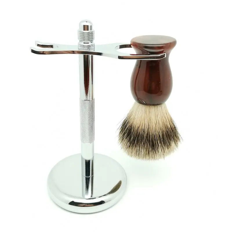 TEYO Silvertip Badger Hair Shaving Brush and Shaving Stand Set Perfect For Wet Shave Soap Safety Razor
