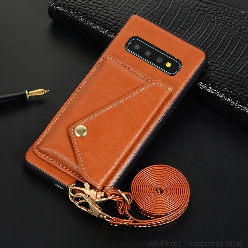 Ретро кожаный чехол с карманом для карт для samsung S9 S10 Plus S10e кошелек через плечо длинный ремешок задняя крышка для samsung Note 9 чехол для телефона