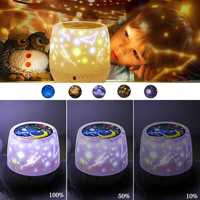 LED Night Light Colorful Cosmic Starry Sky Rotation Projection Dimmable Lamp USB Charging For Children Baby Festival Gifts | Лампы и