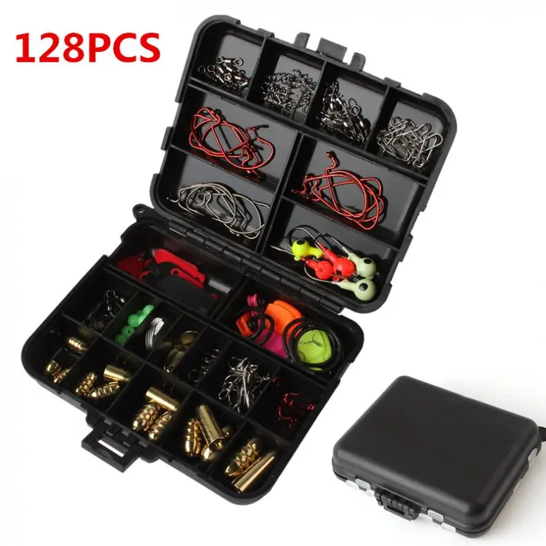 

128pcs 20 Types Rock Fishing Lures Sets Hooks Split Ring Spoon Lure Fishing Wire Hook Line Holder with Accessories Tackle Box