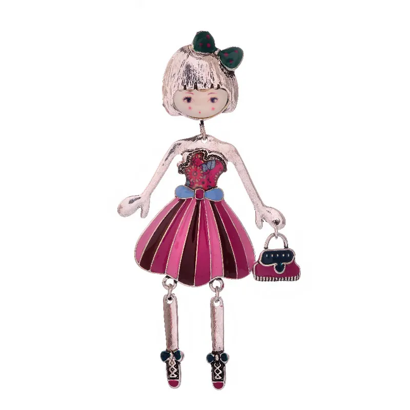 Женская брошь в форме куклы Cring Coco фиолетовая эмалированная ручной работы